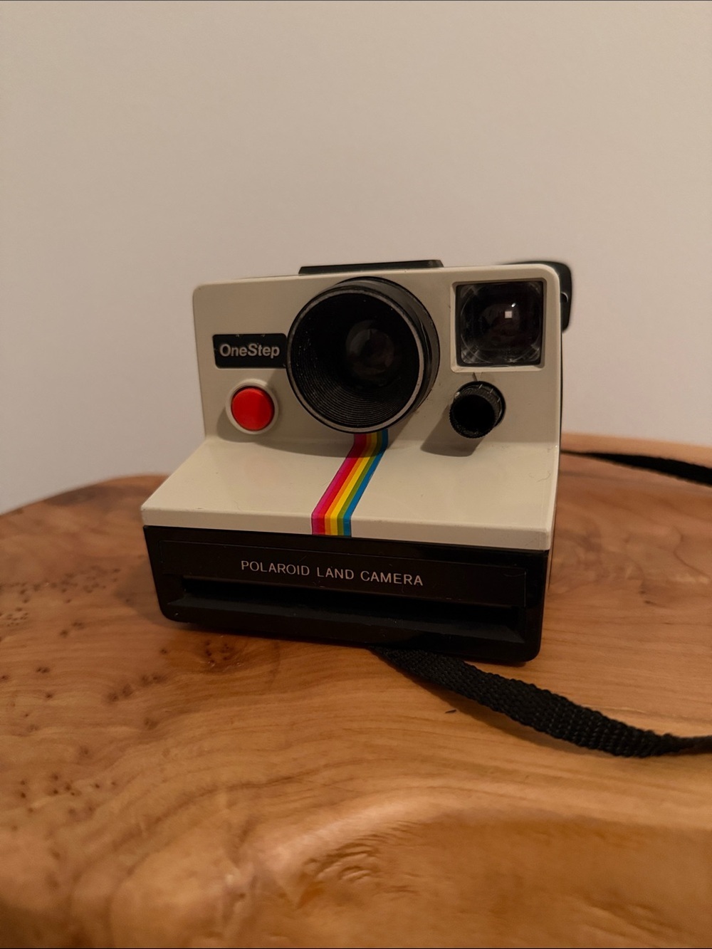Vintage Polaroid Instant Camera in White with Rainbow Stripe